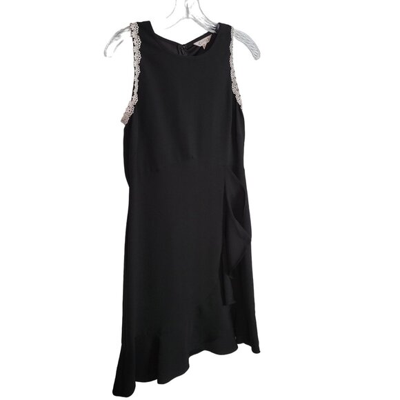 Nanette Lepore Dresses & Skirts - Nanette Lepore Sz 4 Dress Sleeveless Lace Trim Cascading Front Ruffle Flared Hem